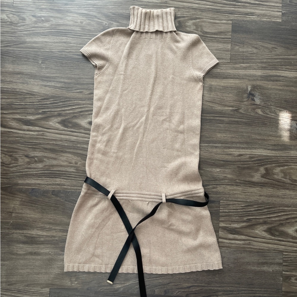 Atos Lombardini Beige Knit Turtleneck Dress Belted Made in Italy Size M